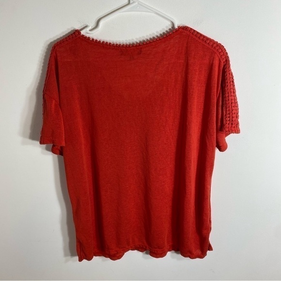 Modern Canvas Red Orange Pom Pom Trim Blouse XXL Short Sleeve Top V-neck - Picture 5 of 7